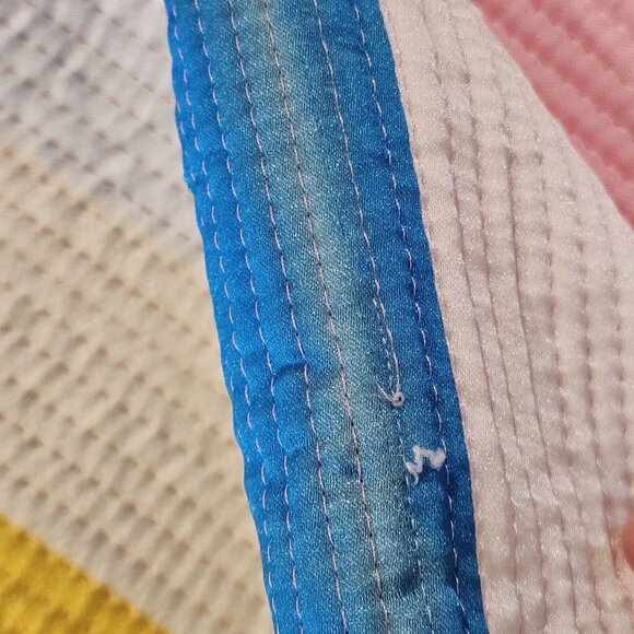 Vintage 60s 70s Rainbow Quilted Twin Full Size Coverlet Pink 66 X 80 Striped - Picture 10 of 10